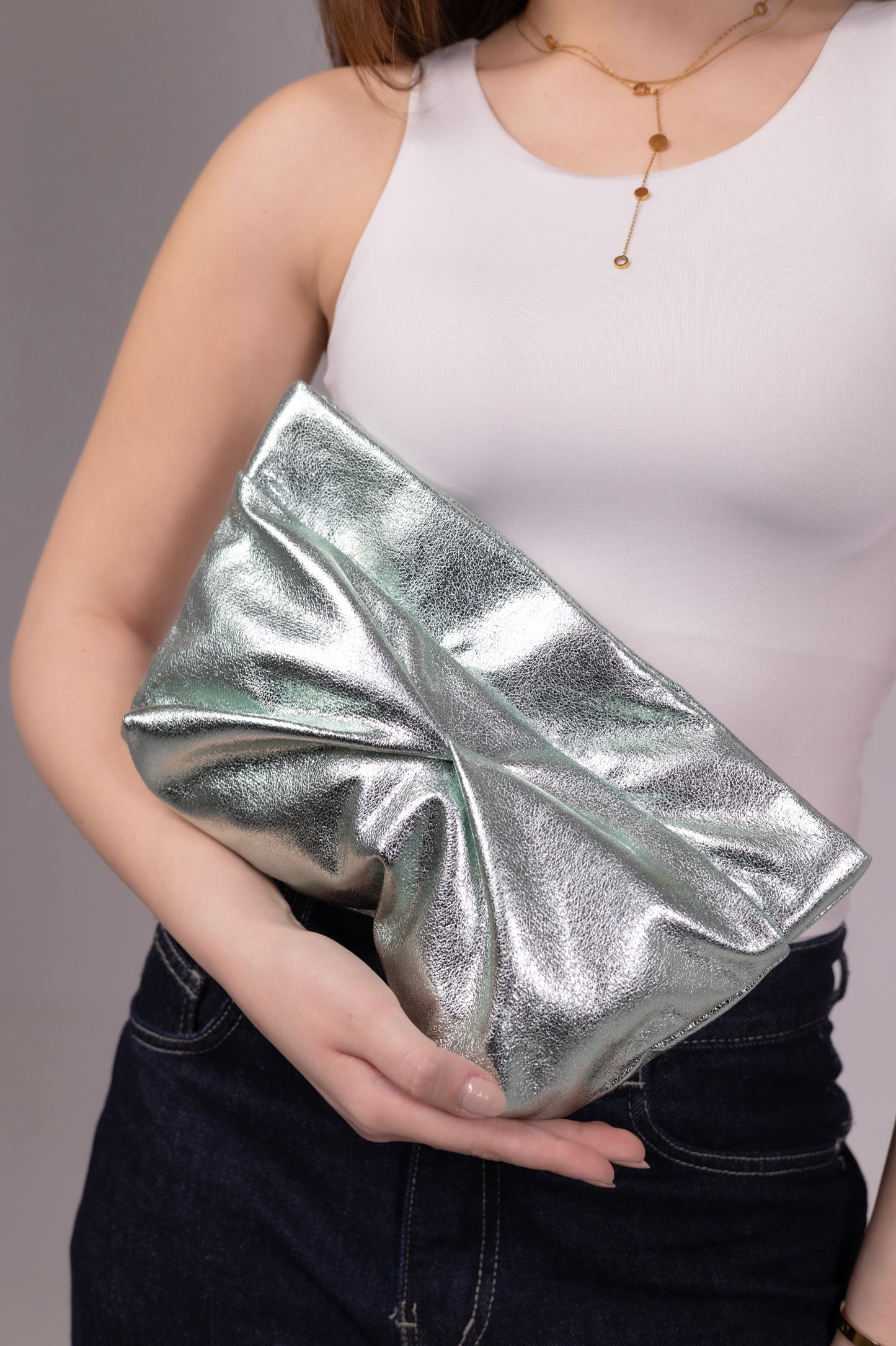 Vella Clutch - Mint Metallic